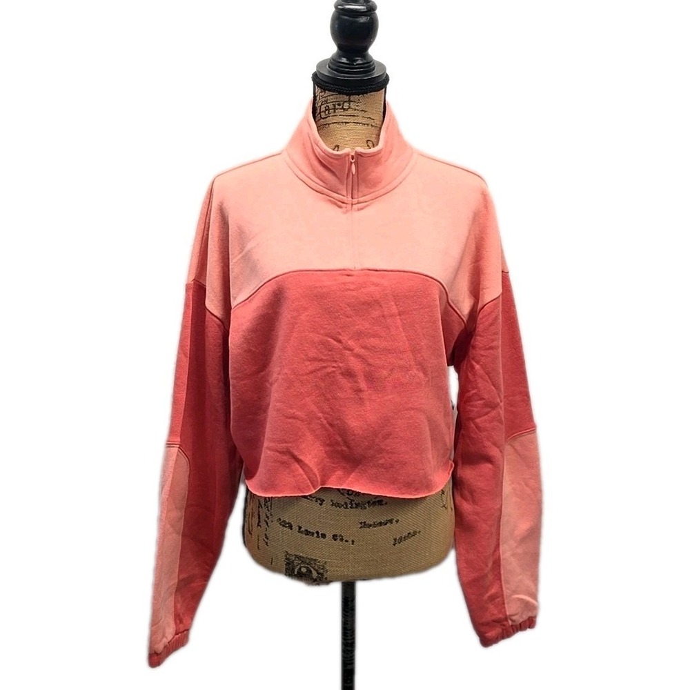 NWT Arizona Jean Co XL Pink Half Zip Cropped Sweatshirt Colorblock Pullover Cozy
